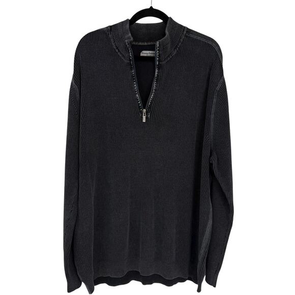 Tommy Bahama Mens 3X Sweater 1/4 Zip Mock Neck Cotton Long Sleeve Charcoal Gray - Picture 1 of 8